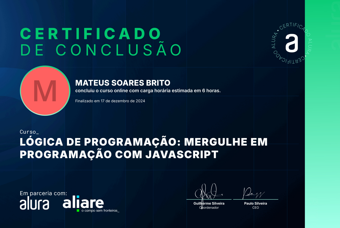 Certificado de Lógica de Programação
