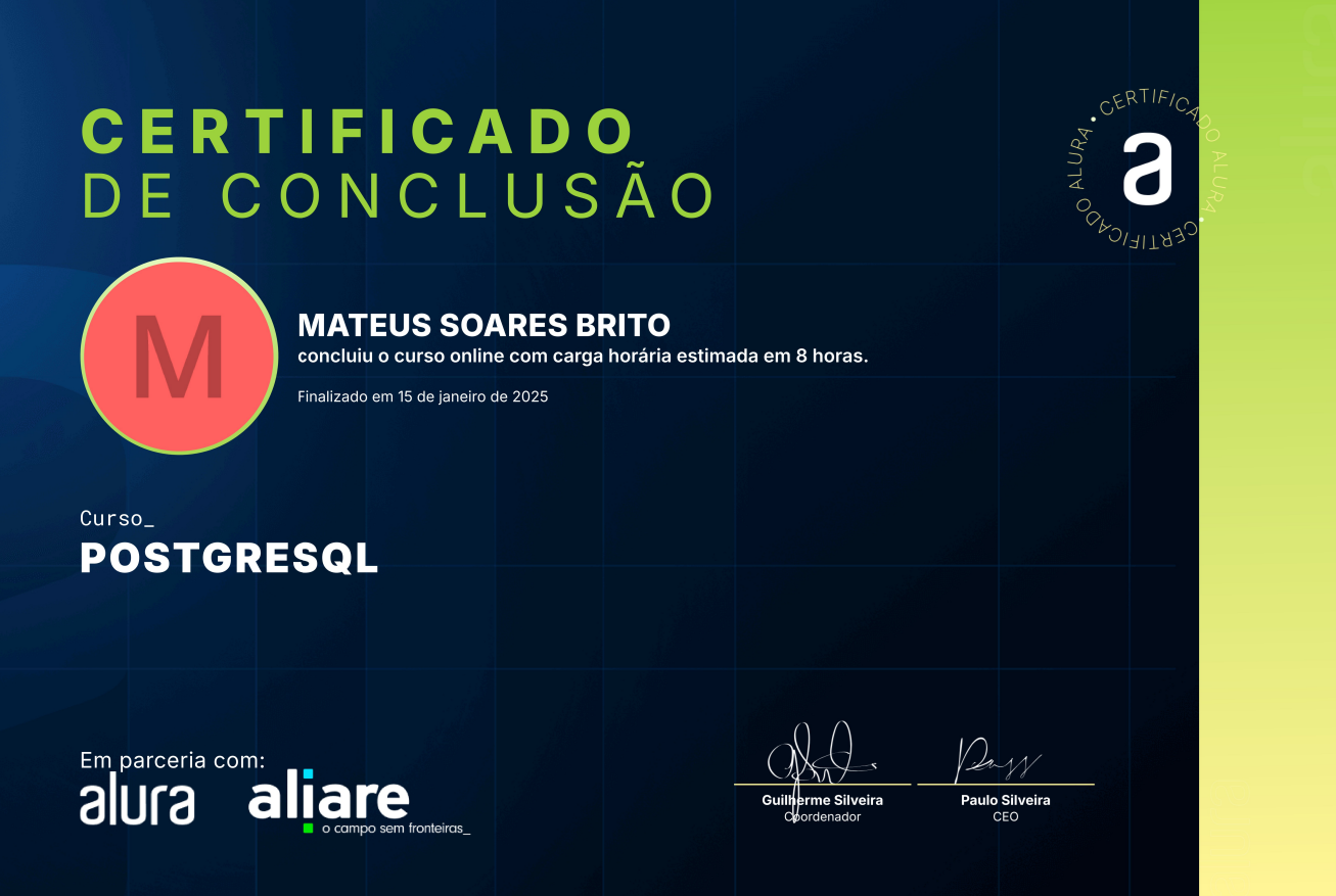 Certificado de Introdução ao PostgreSQL